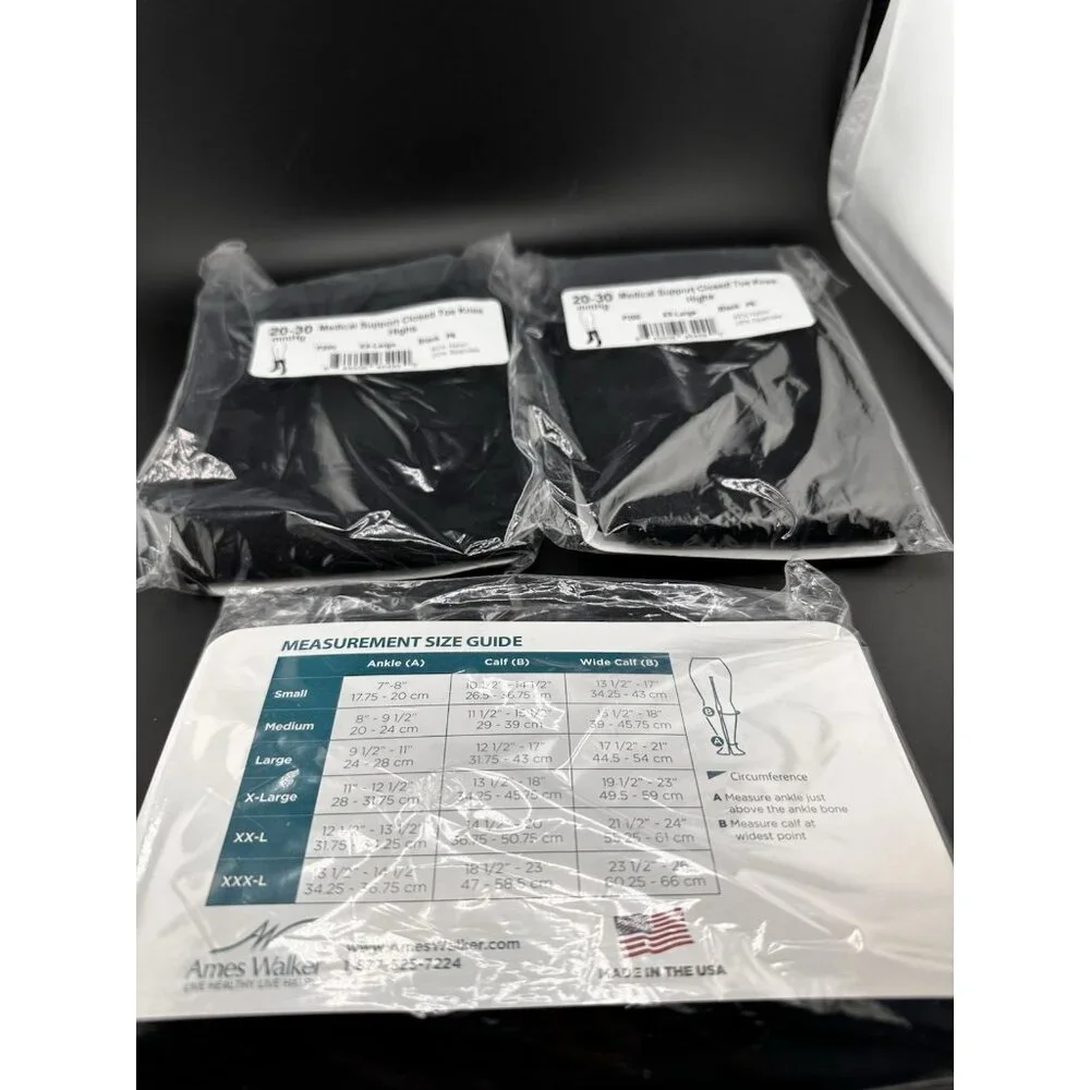 6 Packs Ames Walker 20-30mmHg Compression Stockings Knee High Closed Toe XXL NEW